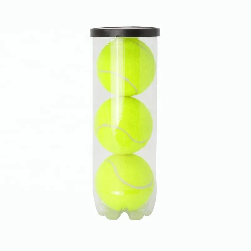 Three yellow padel balls in a clear tube