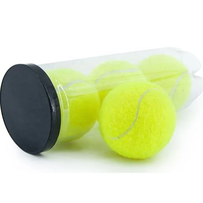 Padel balls beside horizontal tube packaging